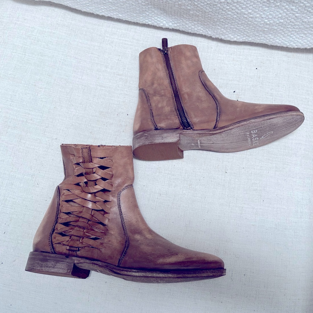 NEW BASKE "Cactus" Leather Woven Lattice Pattern Ankle Boots 40 US8.5-9 - Picture 4 of 11